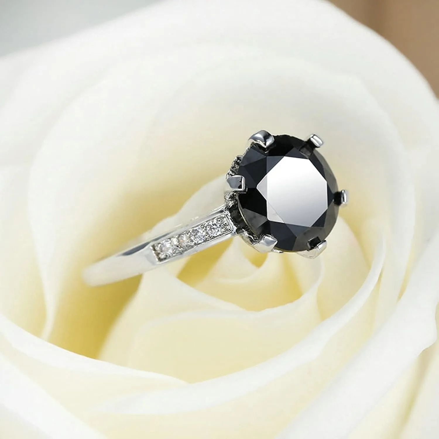 Stackable Rings Personalized, Ring for Men Black Cubic Zirconia Silver-Plated-Base Simple Elegant Size X Ring Wedding Band