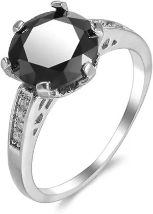 Stackable Rings Personalized, Ring for Men Black Cubic Zirconia Silver-Plated-Base Simple Elegant Size X Ring Wedding Band