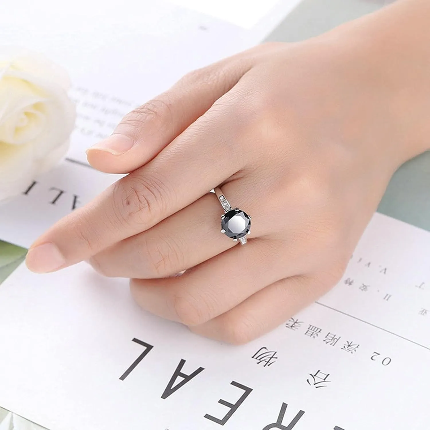 Stackable Rings Personalized, Ring for Men Black Cubic Zirconia Silver-Plated-Base Simple Elegant Size X Ring Wedding Band