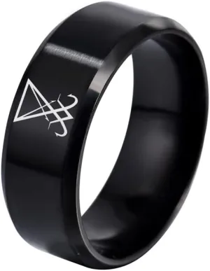 Stainless Steel Sigil of Lucifer Ring Sulfur Satanic Symbol Band Rings Elegant Sigillum Satanas Amulet Jewelry Anniversary Finger Ring for Men Women,Size 6-12