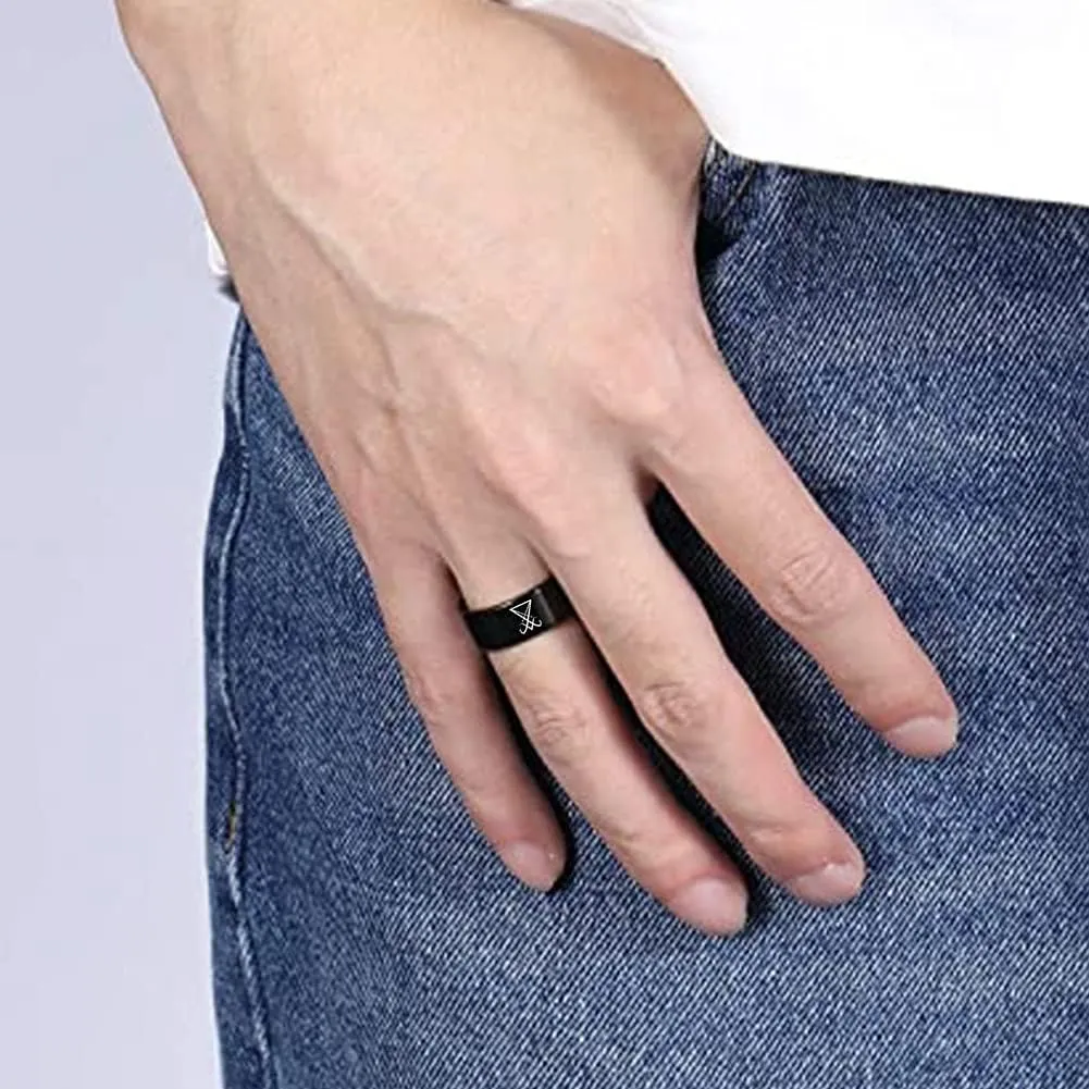 Stainless Steel Sigil of Lucifer Ring Sulfur Satanic Symbol Band Rings Elegant Sigillum Satanas Amulet Jewelry Anniversary Finger Ring for Men Women,Size 6-12