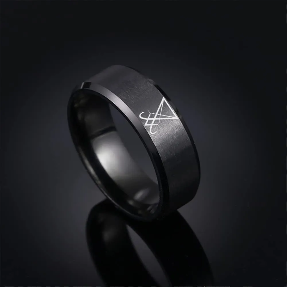Stainless Steel Sigil of Lucifer Ring Sulfur Satanic Symbol Band Rings Elegant Sigillum Satanas Amulet Jewelry Anniversary Finger Ring for Men Women,Size 6-12