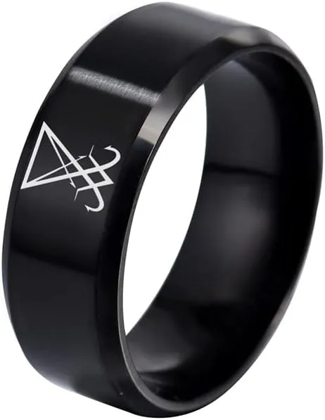 Stainless Steel Sigil of Lucifer Ring Sulfur Satanic Symbol Band Rings Elegant Sigillum Satanas Amulet Jewelry Anniversary Finger Ring for Men Women,Size 6-12