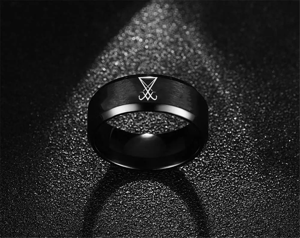 Stainless Steel Sigil of Lucifer Ring Sulfur Satanic Symbol Band Rings Elegant Sigillum Satanas Amulet Jewelry Anniversary Finger Ring for Men Women,Size 6-12