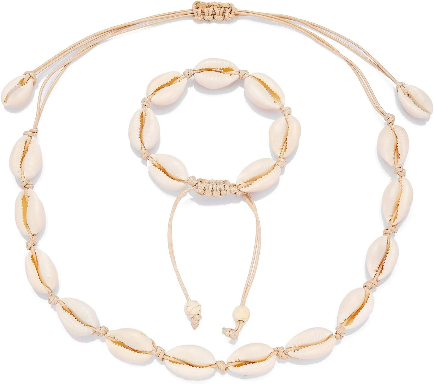 Starain 2Pcs Shell Necklace Anklet for Women Handmade Adjustable Puka Beach Shell Necklace Set