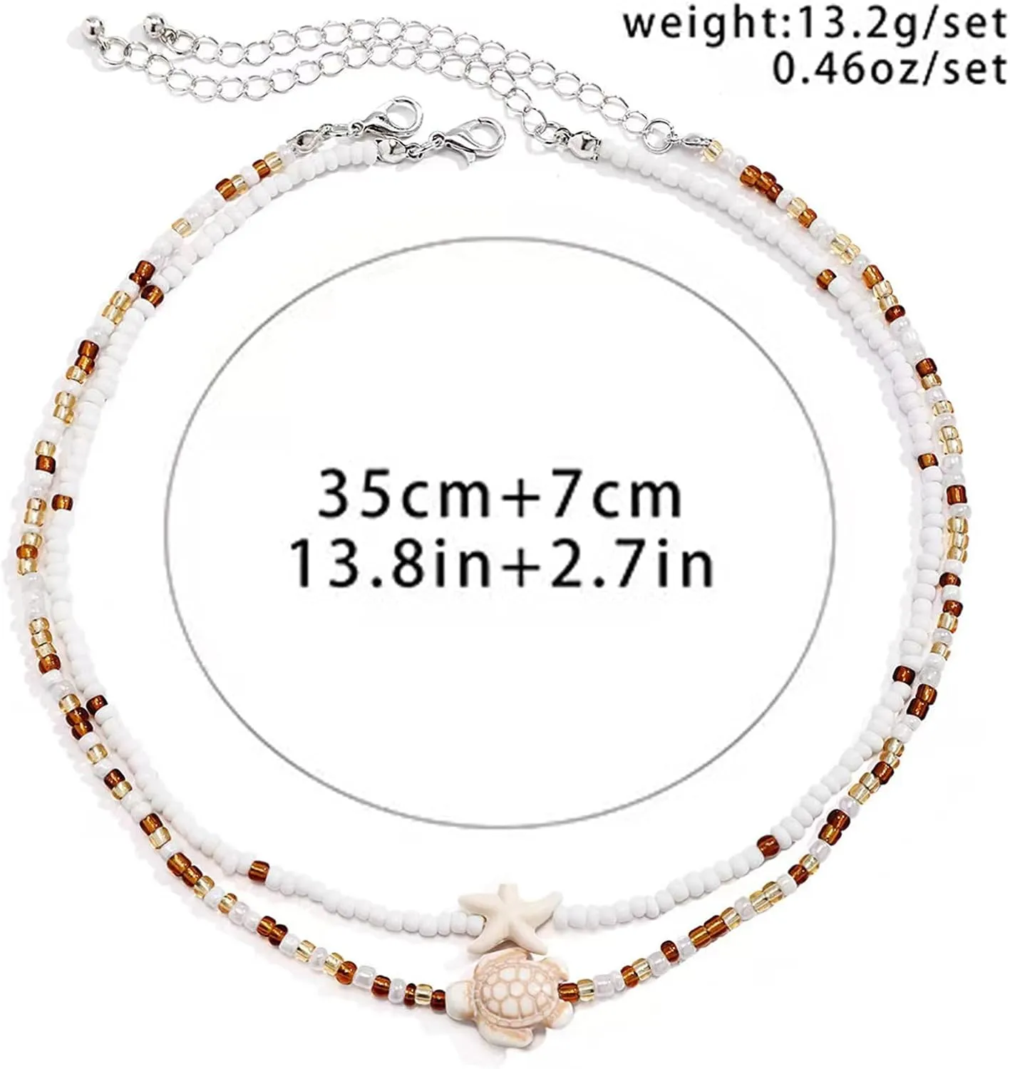 Starfish Beaded Necklace for Women Boho Turtle Beaded Necklace Starfish Layered Choker Necklace Surfer Waterproof Necklaces Summer Beach Hawaiian Jewelry