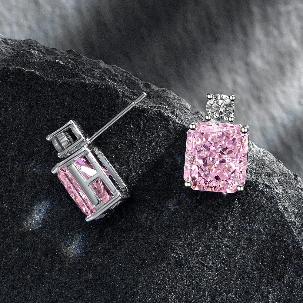 Sterling Silver 3-10 Carat Lab Simulation Diamond Stud Earrings for Women, 5A Cubic Zirconia Solitaire Earrings Hypoallergenic Sparking Jewelry Gifts for Her Birthday Christmas