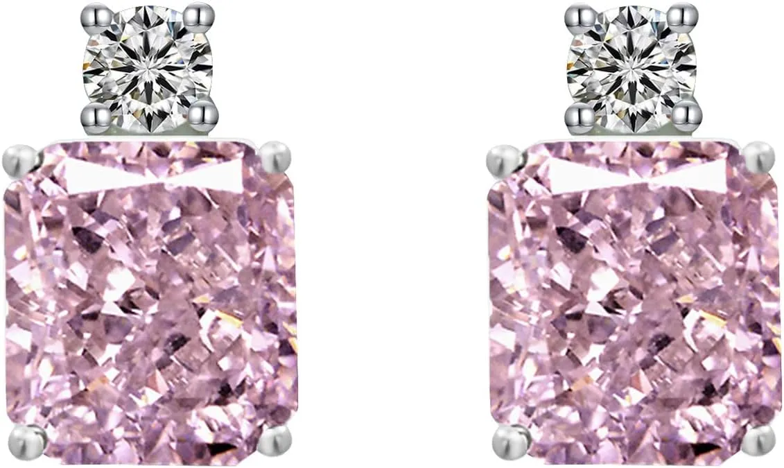 Sterling Silver 3-10 Carat Lab Simulation Diamond Stud Earrings for Women, 5A Cubic Zirconia Solitaire Earrings Hypoallergenic Sparking Jewelry Gifts for Her Birthday Christmas