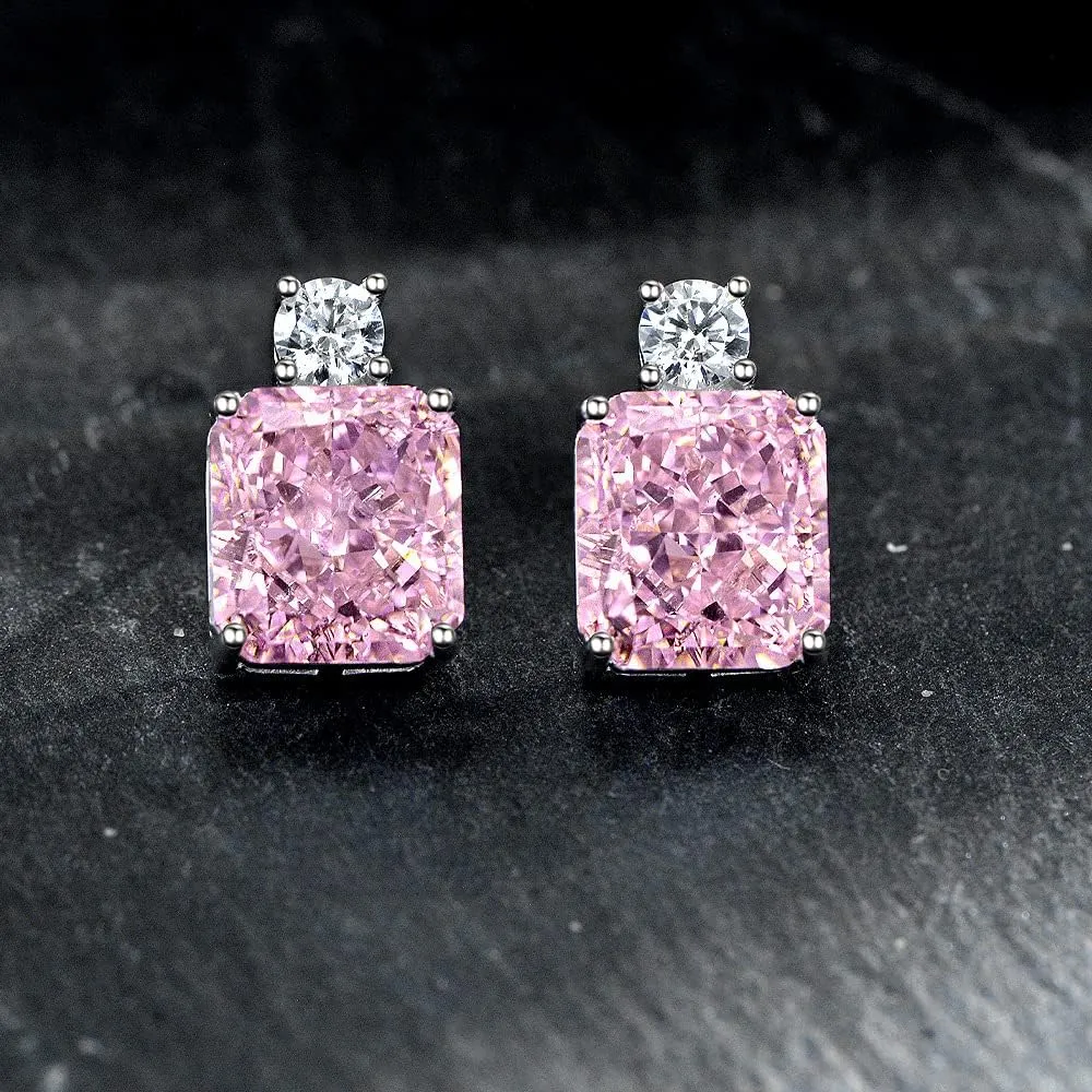 Sterling Silver 3-10 Carat Lab Simulation Diamond Stud Earrings for Women, 5A Cubic Zirconia Solitaire Earrings Hypoallergenic Sparking Jewelry Gifts for Her Birthday Christmas