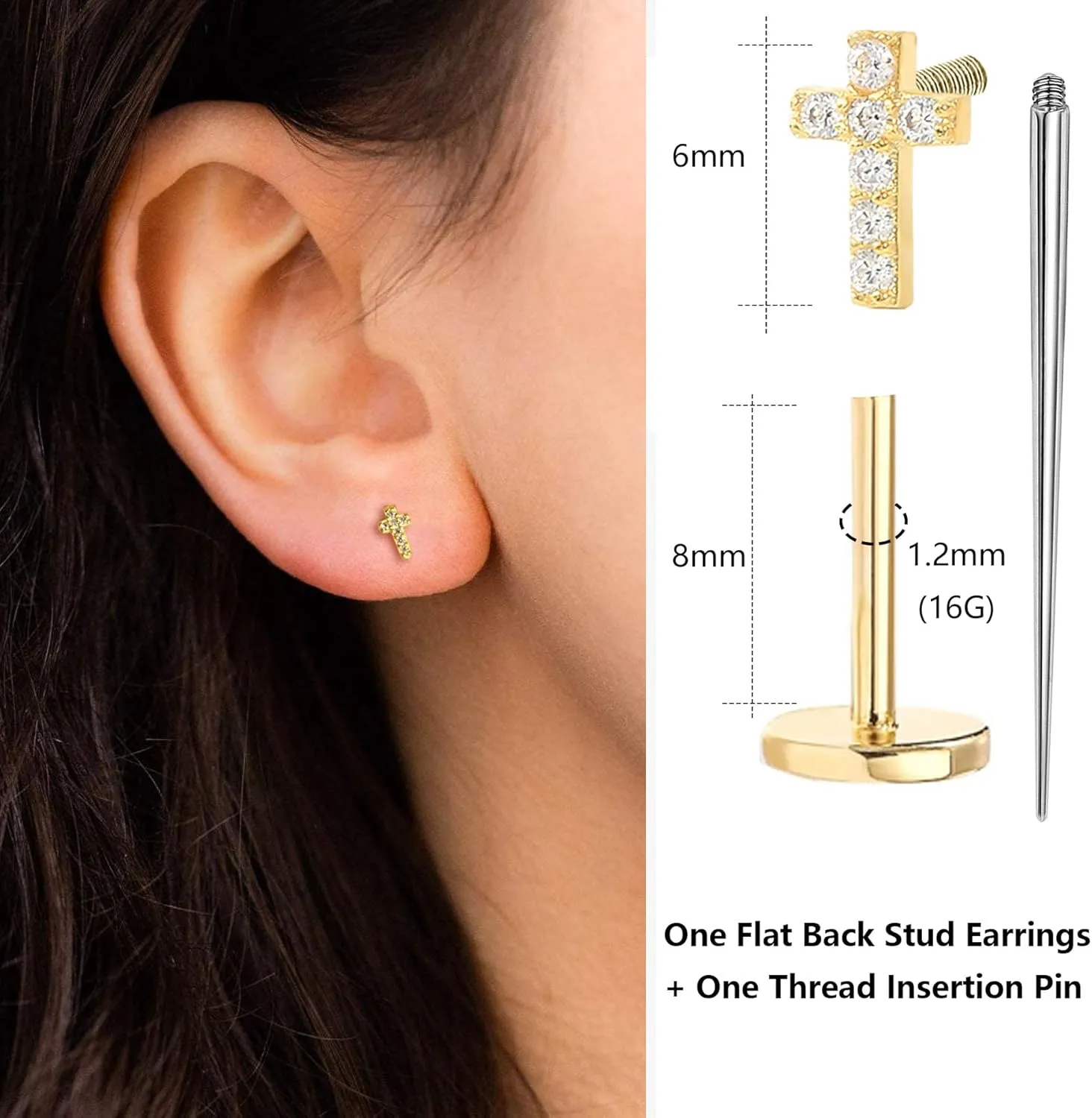 Sterling Silver Flat Back Stud Earrings Internally Threaded Labret Piercing Studs Flat Piercing Earrings Studs Nose Studs for Women