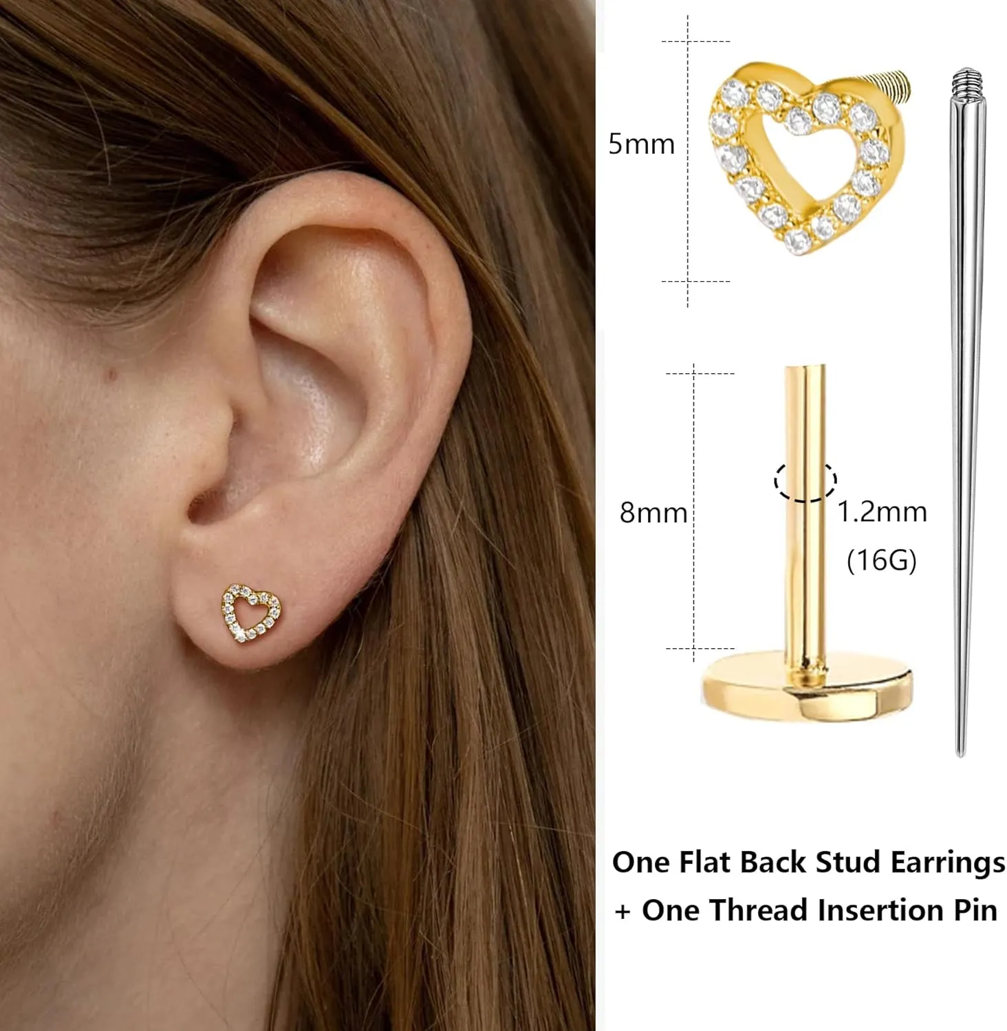 Sterling Silver Flat Back Stud Earrings Internally Threaded Labret Piercing Studs Flat Piercing Earrings Studs Nose Studs for Women