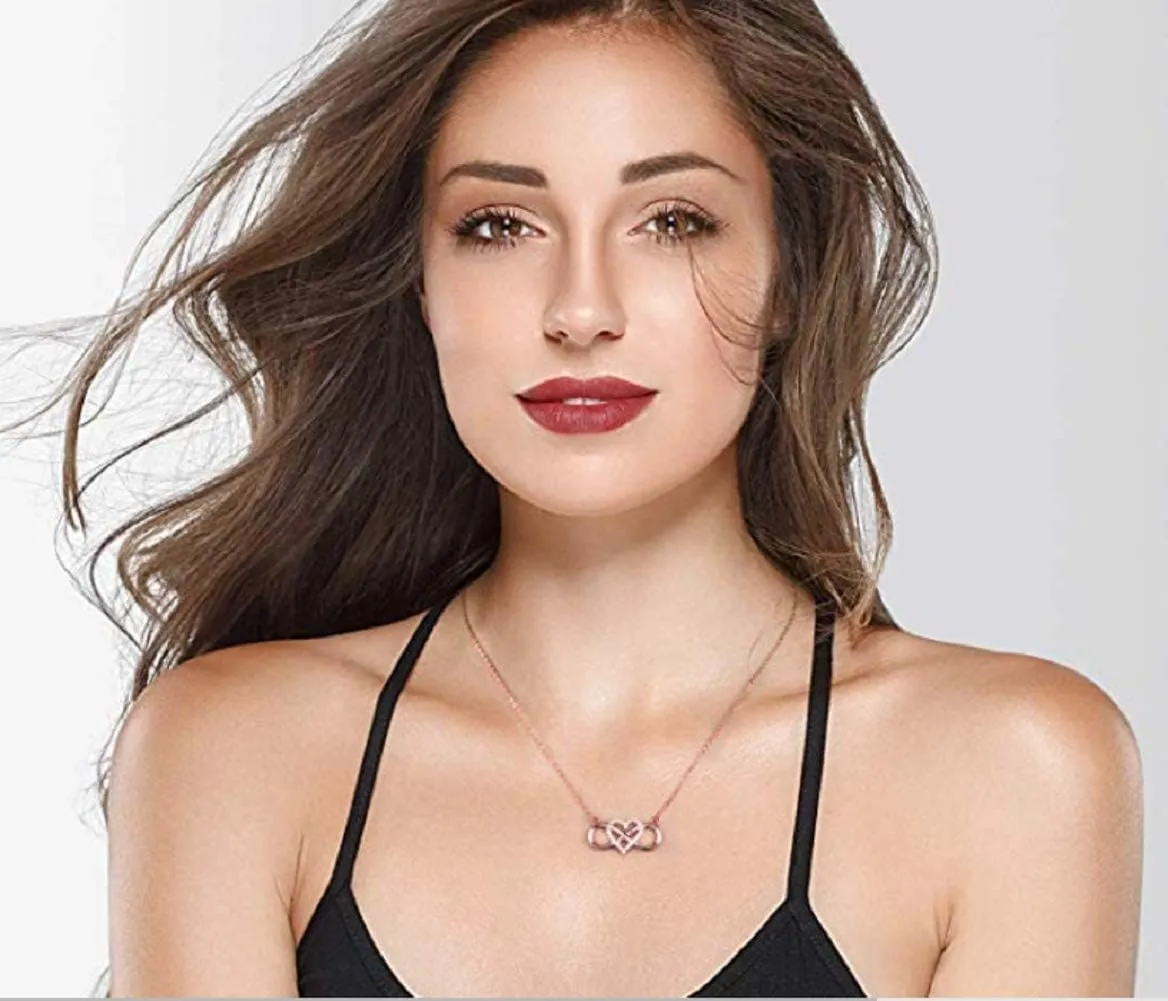 Sterling Silver Forever Love Heart Infinity with Cubic Zirconia Pendant Necklace