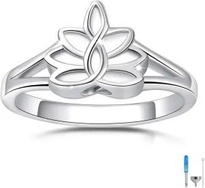 Sterling Silver Lotus Flower Urn Ring Exquisite Ashes Keepsake Holder Cremation Memorial Jewelry Always in My Hearty (8#)