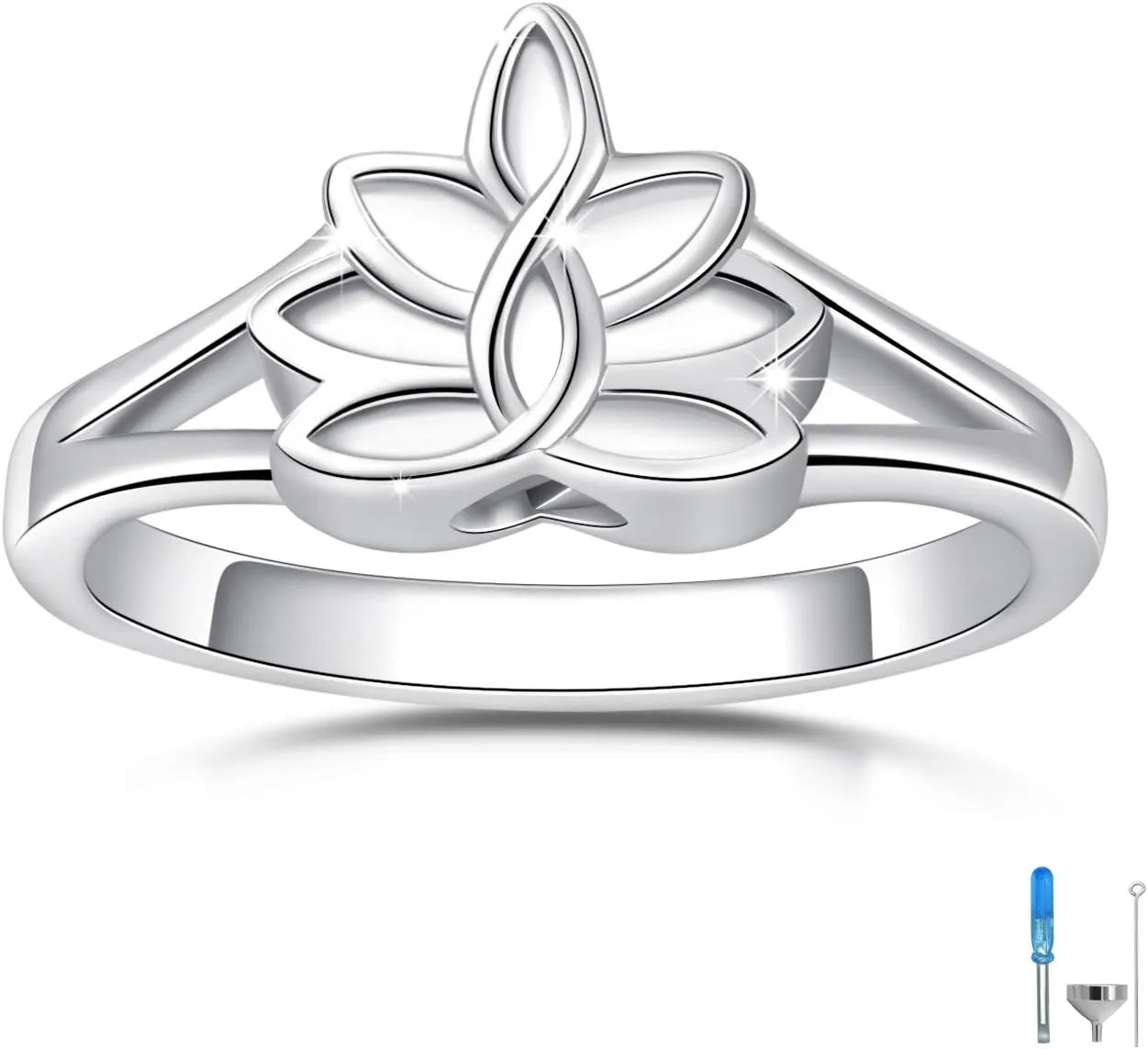 Sterling Silver Lotus Flower Urn Ring Exquisite Ashes Keepsake Holder Cremation Memorial Jewelry Always in My Hearty (8#)