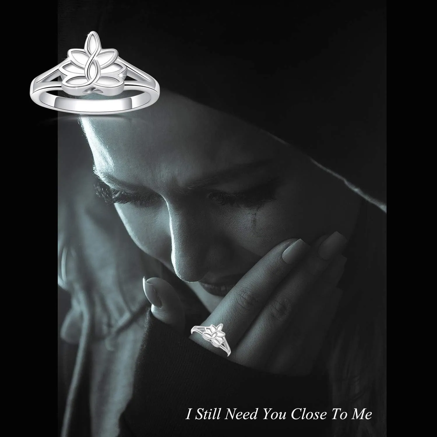 Sterling Silver Lotus Flower Urn Ring Exquisite Ashes Keepsake Holder Cremation Memorial Jewelry Always in My Hearty (8#)