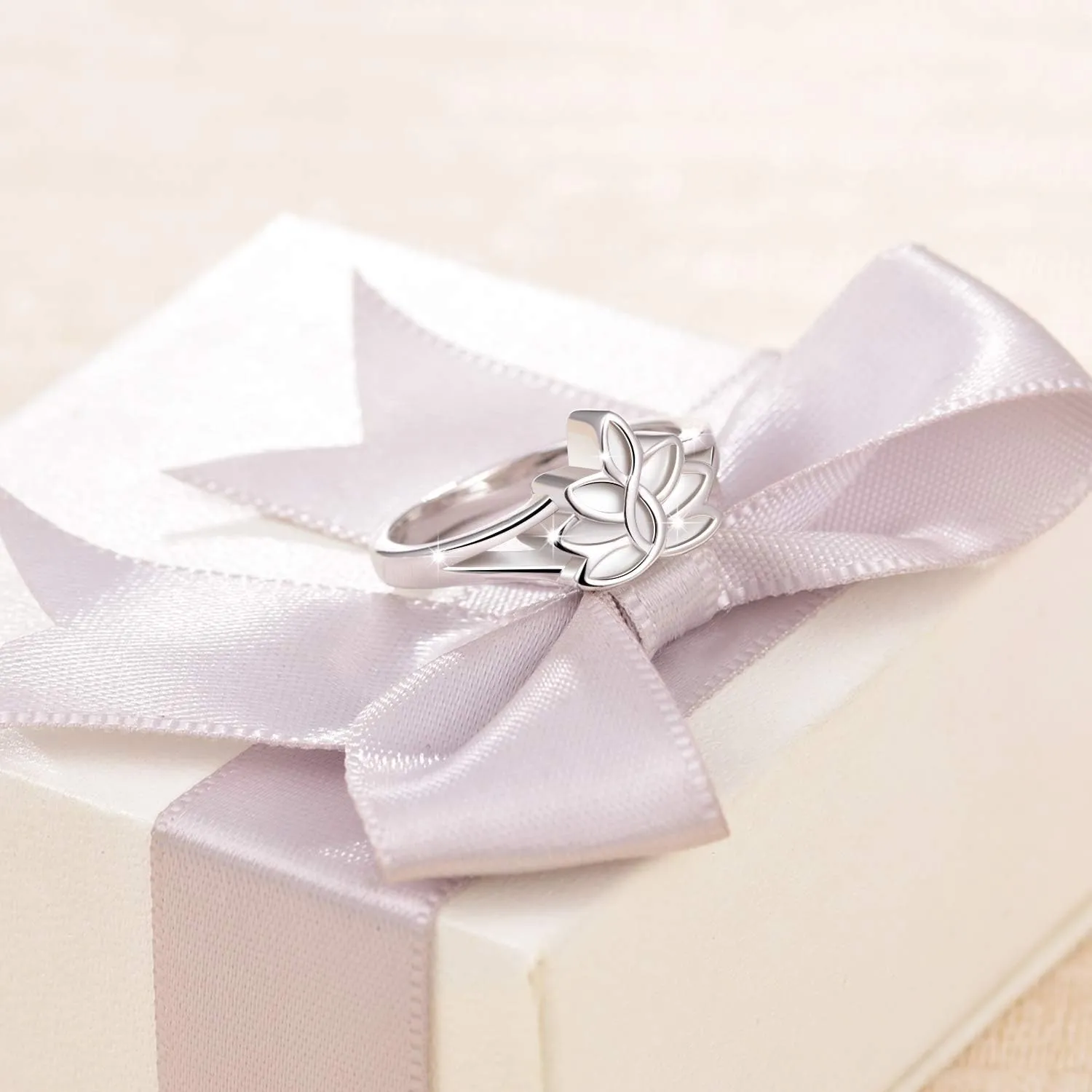 Sterling Silver Lotus Flower Urn Ring Exquisite Ashes Keepsake Holder Cremation Memorial Jewelry Always in My Hearty (8#)