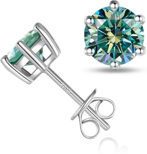 Sterling Silver Moissanite Earrings for Men Women, 2Ct Pair 6.5MM Round Cut Lab Imitation-diamond Stud Earrings 18K White Gold Plated Jewelry Gifts