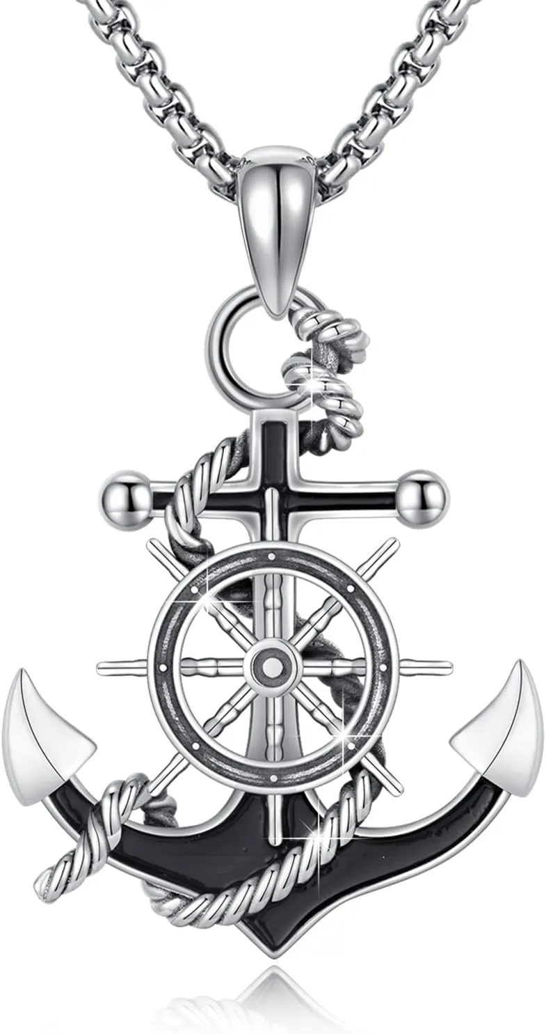 Sterling Silver Nautical Anchor Necklace for Men & Women - Inspirational Jewelry Gifts for Travelers, Graduates & Sailors