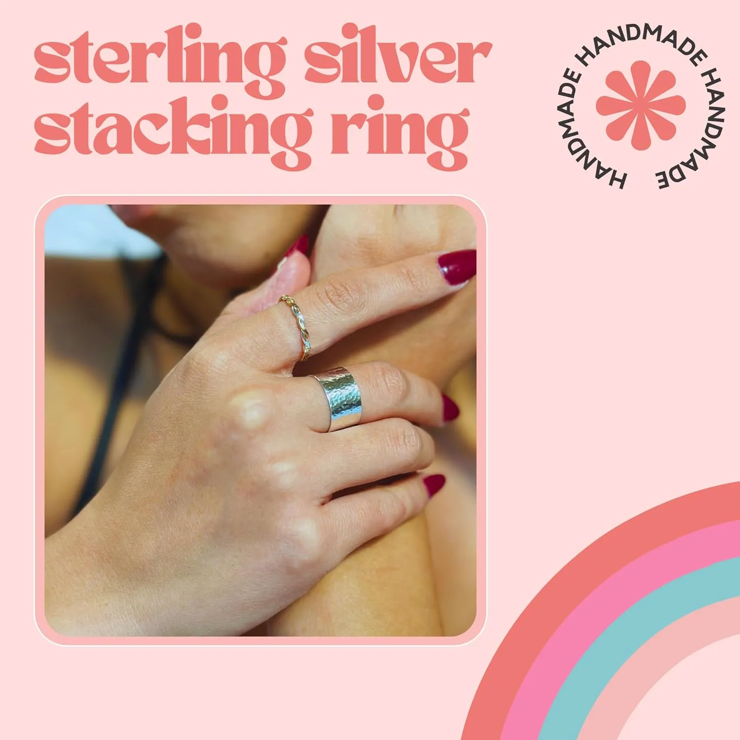 Sterling Silver Stacking Ring | Silver Statement Ring | Dainty | Simple and Elegant | Minimalist Jewelry | Waterproof Everyday Wear | Handmade (Size 9)