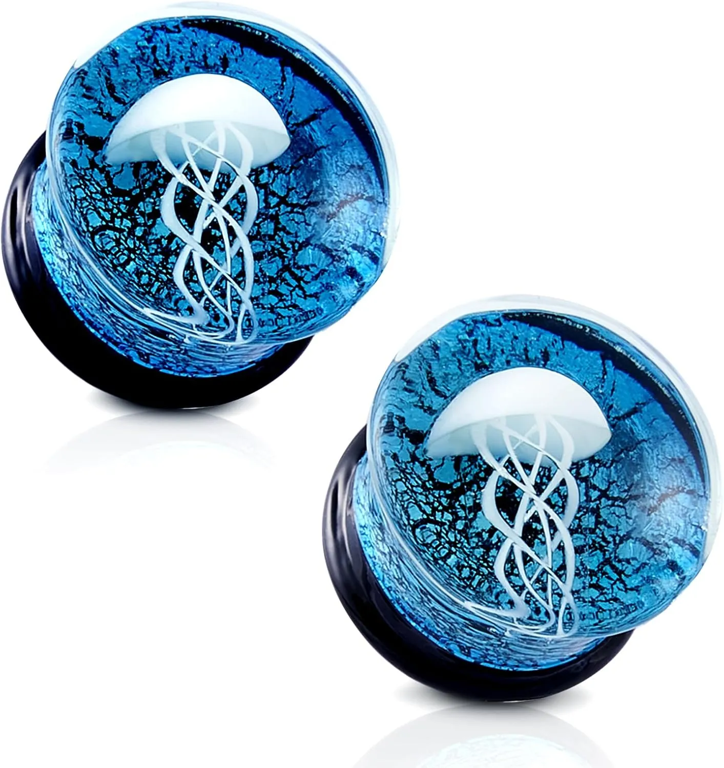 Stuppendux 1Pair Jellyfish Ocean Ear Glass Tunnels Unique and Exquisite Ear Plugs Gauges Piercing Stretching Kit 0G-5/8 8MM-16MM