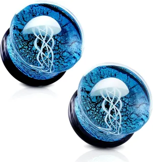 Stuppendux 1Pair Jellyfish Ocean Ear Glass Tunnels Unique and Exquisite Ear Plugs Gauges Piercing Stretching Kit 0G-5/8 8MM-16MM