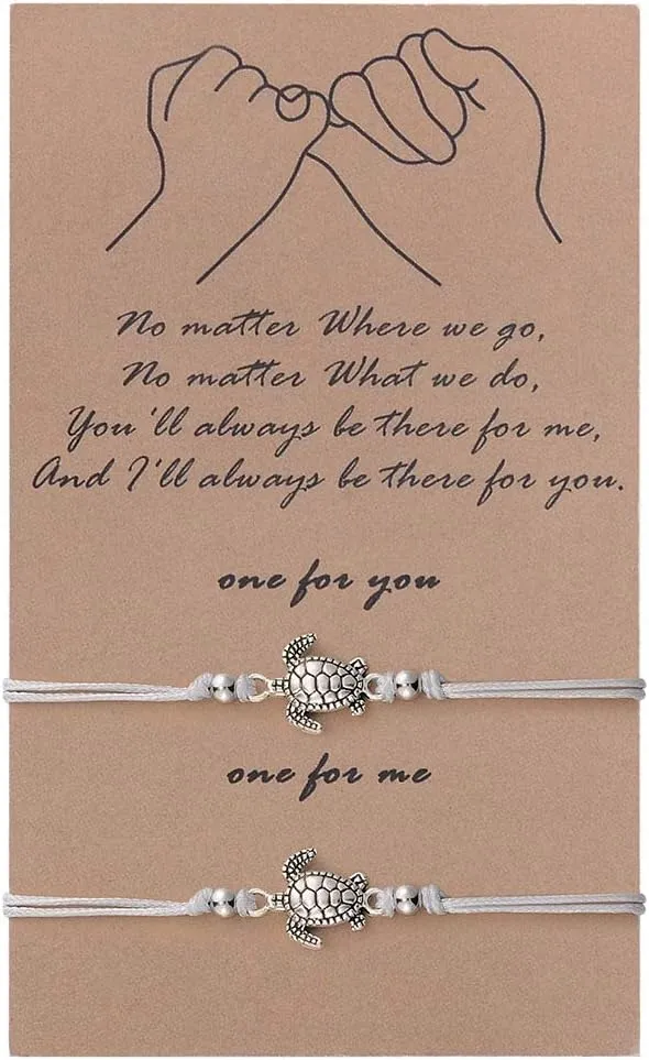 SUNSH 2Pcs Sea Turtle Anklets Bracelets for Women Teen Lover Pinky Promise Matching BFF Adjustable String with Wish Card Jewelry Couple Boyfriend Girlfriend Husband Wife Friendship Gifts