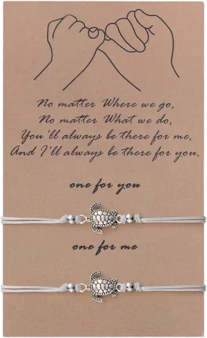 SUNSH 2Pcs Sea Turtle Anklets Bracelets for Women Teen Lover Pinky Promise Matching BFF Adjustable String with Wish Card Jewelry Couple Boyfriend Girlfriend Husband Wife Friendship Gifts