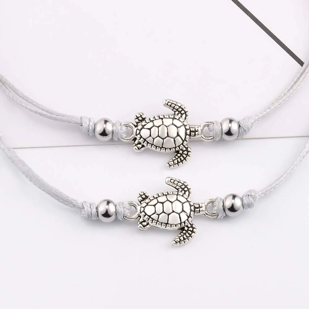 SUNSH 2Pcs Sea Turtle Anklets Bracelets for Women Teen Lover Pinky Promise Matching BFF Adjustable String with Wish Card Jewelry Couple Boyfriend Girlfriend Husband Wife Friendship Gifts