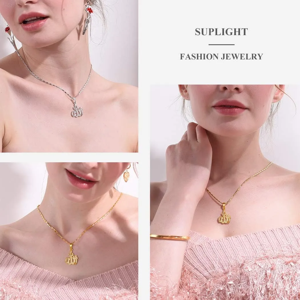 Suplight 925 Sterling Silver Jewish Star of David Necklace, Stainless Steel Gold Plated Islamic Hand of Fatima Heart Oval Allah Necklaces for Women Men (with Gift Box)