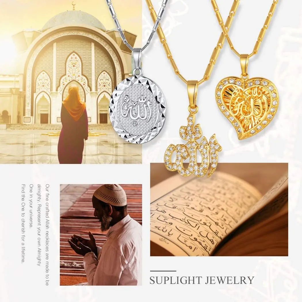 Suplight 925 Sterling Silver Jewish Star of David Necklace, Stainless Steel Gold Plated Islamic Hand of Fatima Heart Oval Allah Necklaces for Women Men (with Gift Box)