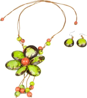 Tagua nut necklace with earrings and adjustable cord, handmade necklaces for women, tagua jewerly