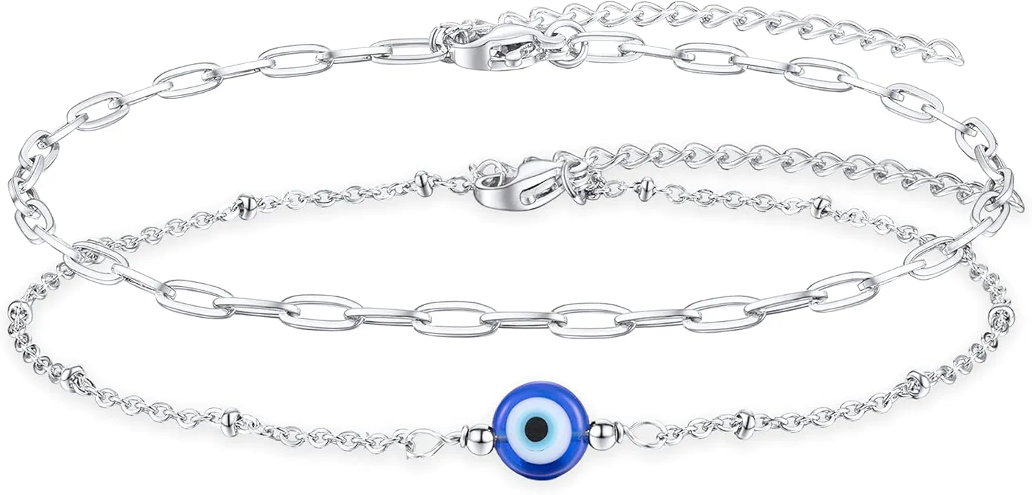 Tarsus Gold Plated Evil Eye Bracelet/Anklets Layered Amulet Nazar for Women