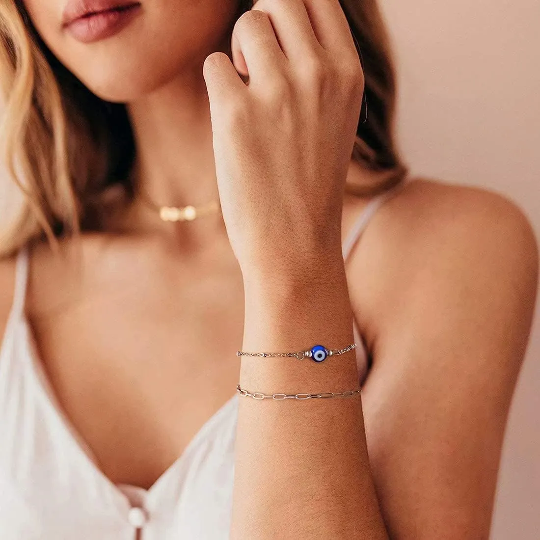 Tarsus Gold Plated Evil Eye Bracelet/Anklets Layered Amulet Nazar for Women
