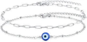 Tarsus Gold Plated Evil Eye Bracelet/Anklets Layered Amulet Nazar for Women