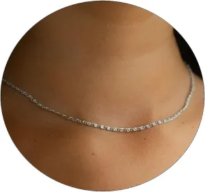 Tasiso Dainty Silver Choker Necklace for Women Simple Chain Necklaces Shining Dots Sparkle Prom Necklace Cute Satellite Bead Link Exquisite Jewelry GiftsPaperclip