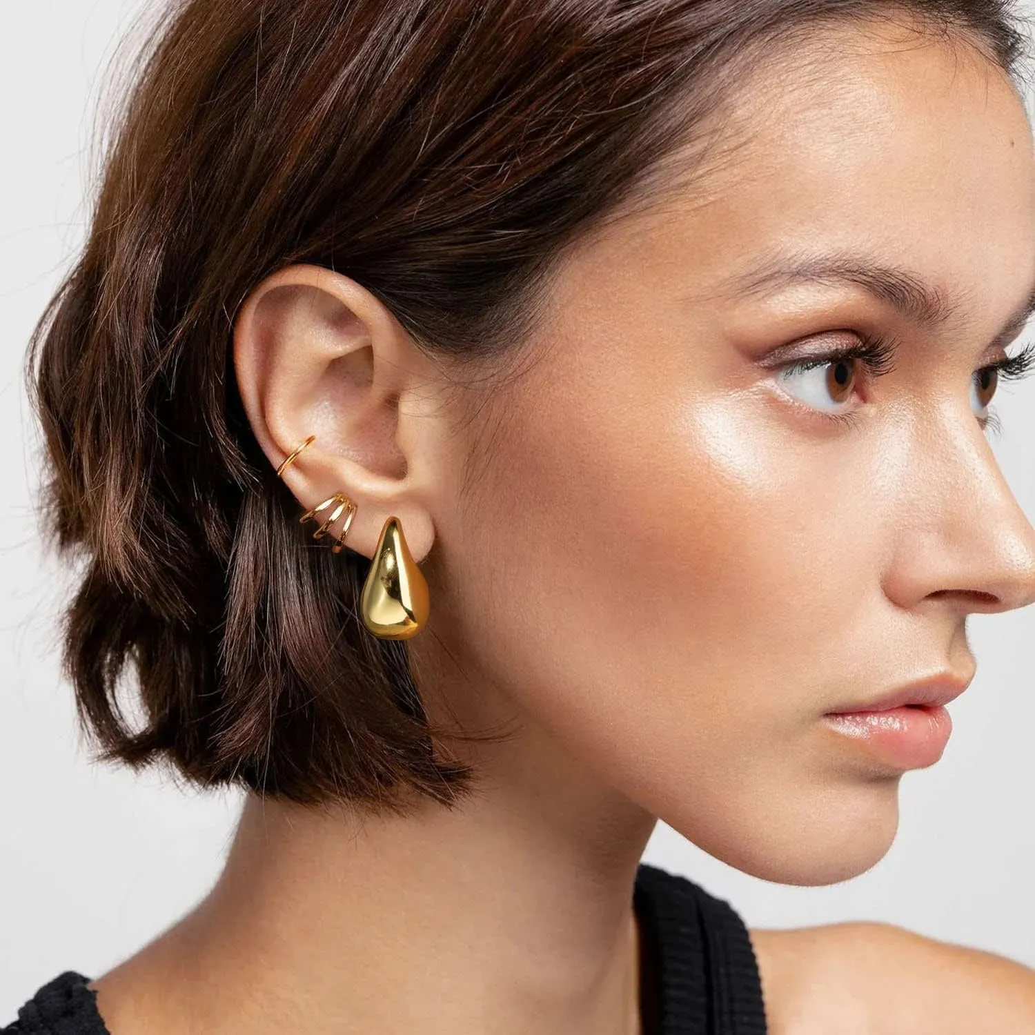 Teardrop Chunky Earrings for Women Trendy Hoop Earring Set Earring Dupes, Fashion Gold Large Drop Earrings