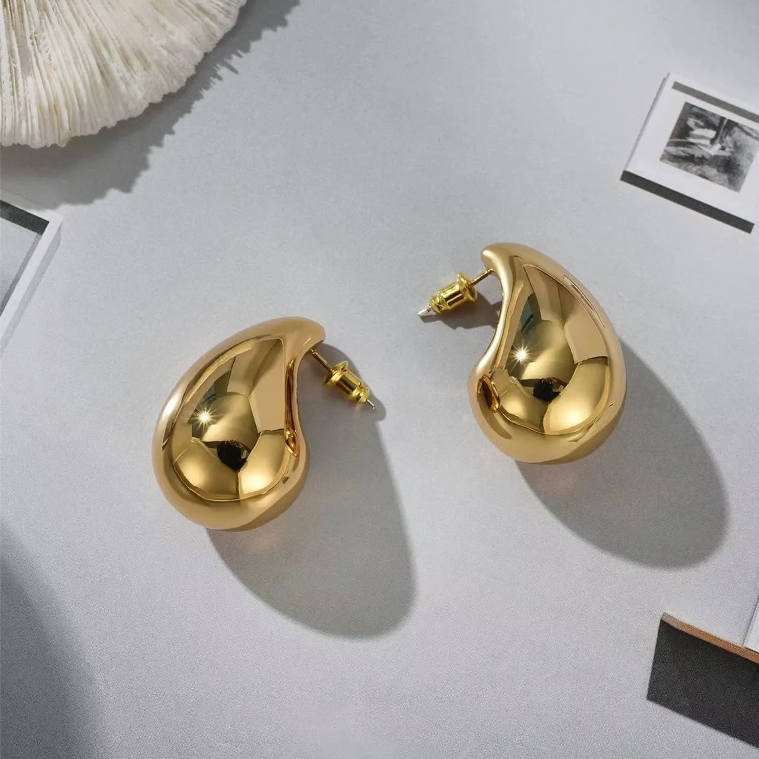 Teardrop Chunky Earrings for Women Trendy Hoop Earring Set Earring Dupes, Fashion Gold Large Drop Earrings