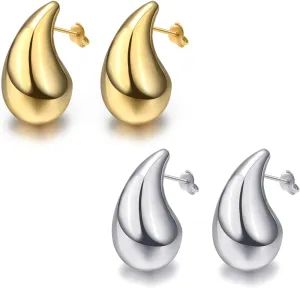 Teardrop Chunky Earrings for Women Trendy Hoop Earring Set Earring Dupes, Fashion Gold Large Drop Earrings