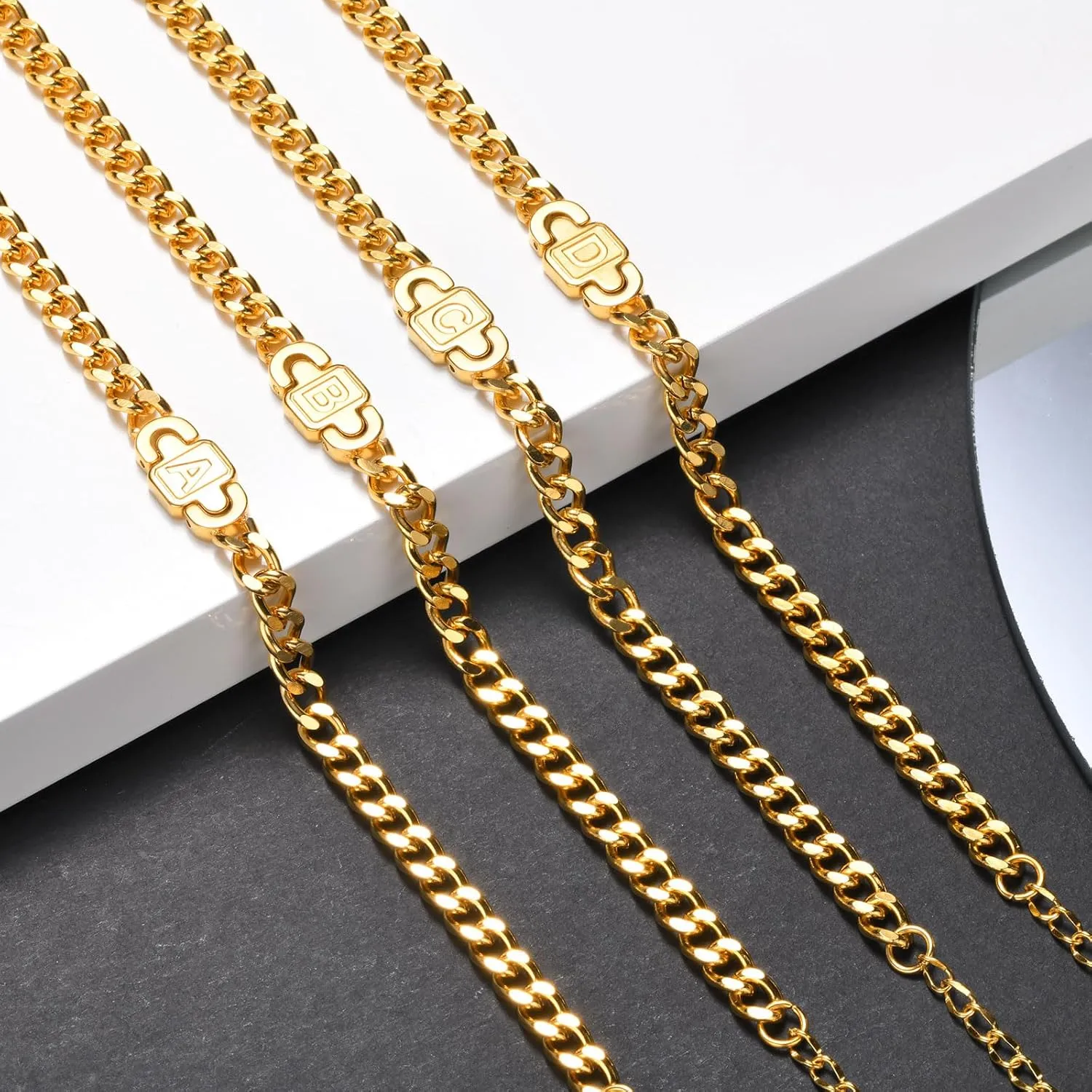 Tempbeau Initial Bracelets for Men Women - Personalized A-Z Letter Stainless Steel Cuband Link Chain Bracelet Christmas Birthday Valentines Day Trendy Jewelry Gifts Ideas for Boyfriend Teen Boys Girls