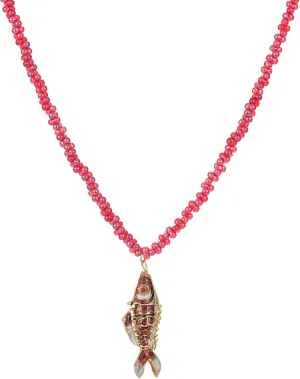 Tiny Red Beaded Necklace Fish Pendant Exquisite Necklace for Women Simple Strand Beads Lucky Fish Elegance Charm Necklace Jewelry