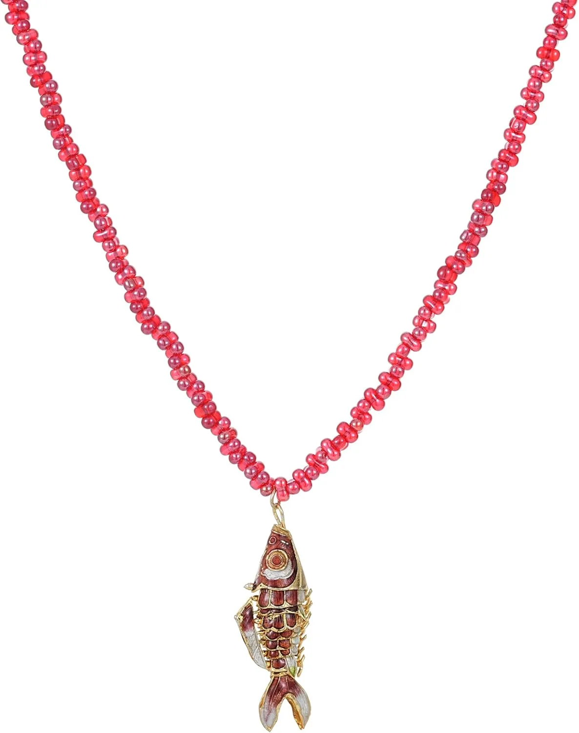 Tiny Red Beaded Necklace Fish Pendant Exquisite Necklace for Women Simple Strand Beads Lucky Fish Elegance Charm Necklace Jewelry