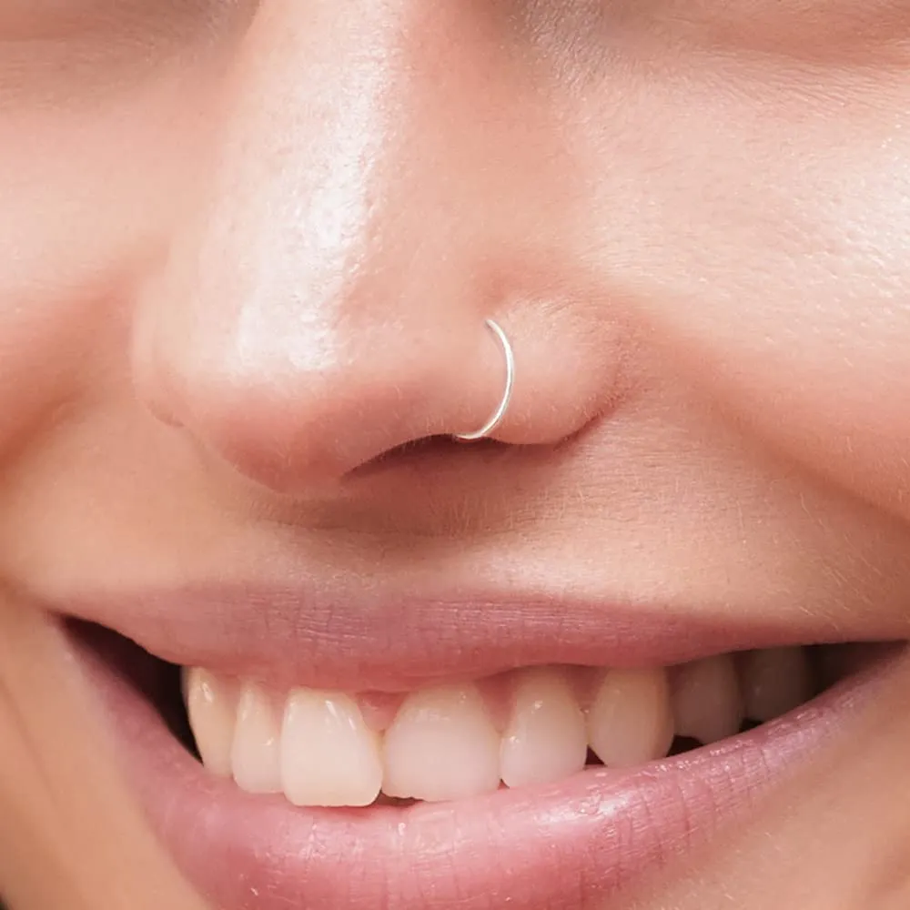 Tiny Sterling Silver Nose Ring - 24 Gauge Thin Handmade Nose Hoop Silver Snug Nose Ring Hoop - Sterling Silver Nose Piercing For Women - Comfortable & Elegant Design - Comes with Gift Packaging
