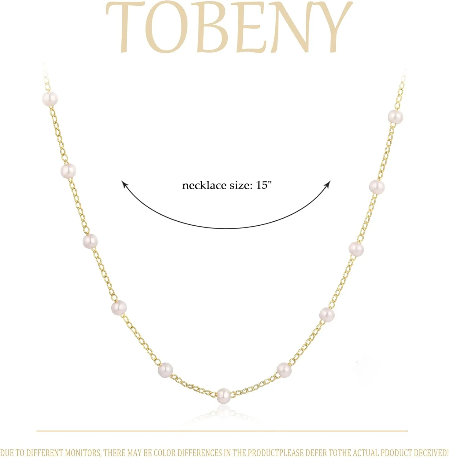 TOBENY Pearl Necklaces for Women 14k Gold Plated Handmade White Pearl Choker Necklace Dainty Small Tiny Beaded Pearl Strand Chain Necklace Delicate Single Wedding Prom Bridal Jewelry Gift