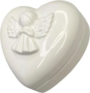 Top Brass Ceramic Angel Heart Shaped Trinket Box  Simple White High-Gloss Figurine, Jewelry, Ring, Rosary, Keepsake Holder Gift Winged Love Storage Box