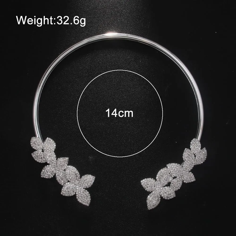 Torque Rhinestone Flower Chunky Necklace Choker Open Collar Crystal Statement Necklace for Women Trendy Boho Jewelry