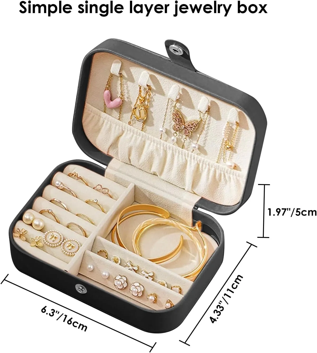 Travel Jewelry Box,Portable PU Leather Jewelry Travel Display Organizer Storage Case for Girls Womens Earring,Rings,Necklaces,Bracelets (Black)