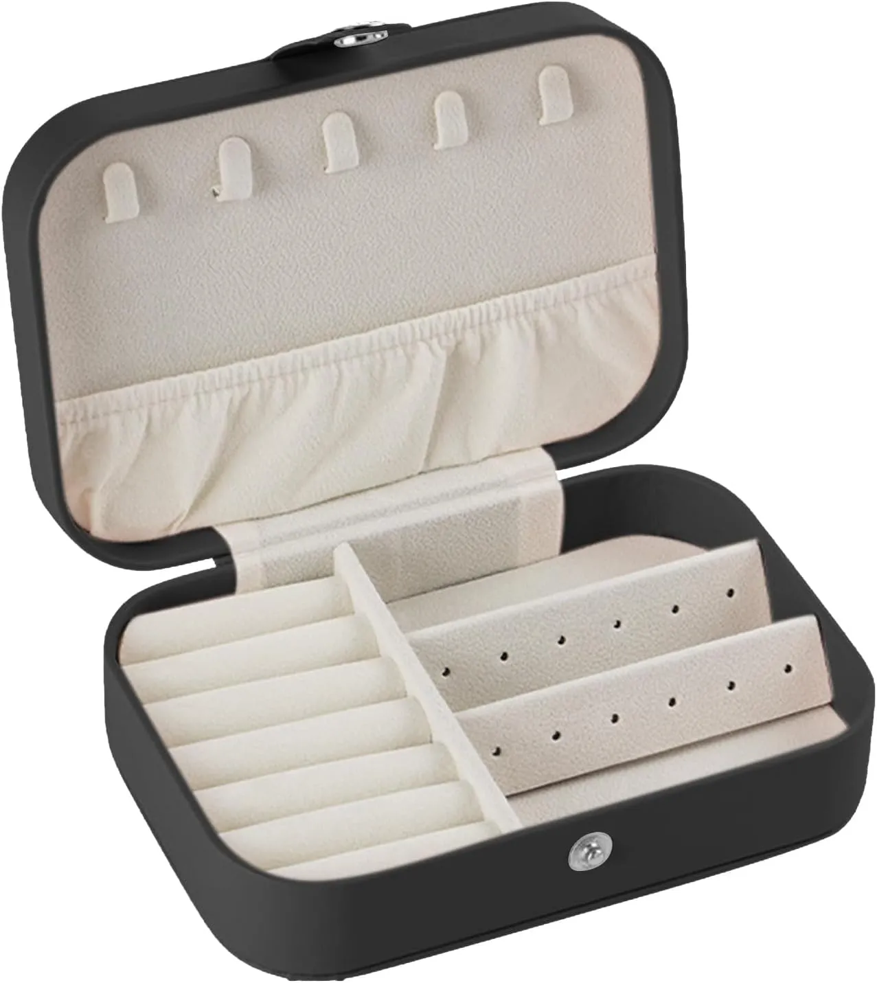 Travel Jewelry Box,Portable PU Leather Jewelry Travel Display Organizer Storage Case for Girls Womens Earring,Rings,Necklaces,Bracelets (Black)