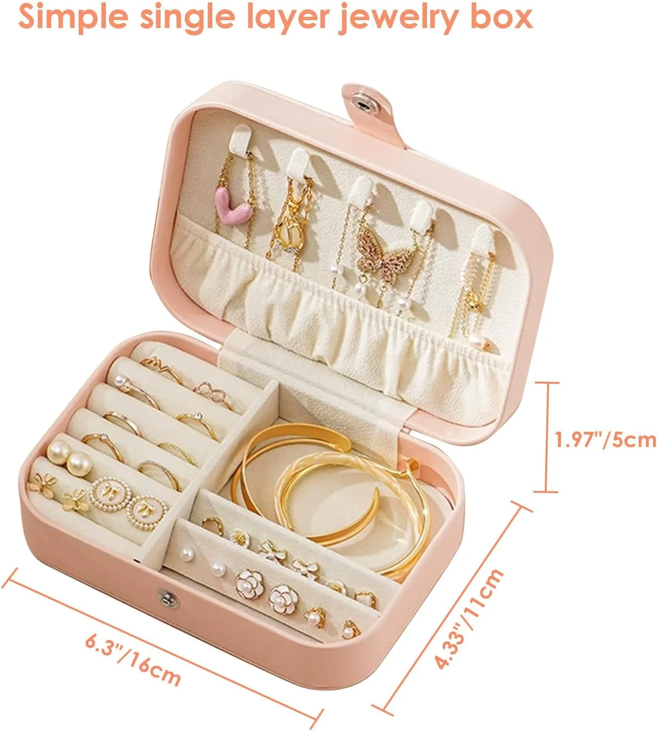 Travel Jewelry Box,Portable PU Leather Jewelry Travel Display Organizer Storage Case for Girls Womens Earring,Rings,Necklaces,Bracelets (Pink)