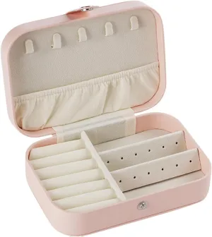 Travel Jewelry Box,Portable PU Leather Jewelry Travel Display Organizer Storage Case for Girls Womens Earring,Rings,Necklaces,Bracelets (Pink)