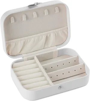 Travel Jewelry Box,Portable PU Leather Jewelry Travel Display Organizer Storage Case for Girls Womens Earring,Rings,Necklaces,Bracelets (White)